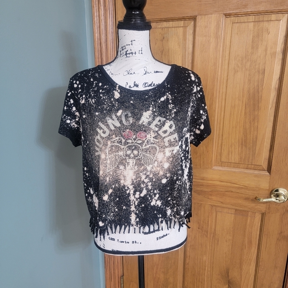 Ralph Lauren Denim Supply Custom Bleached DIY Cropped Y2K Young Rebel Tee Size L